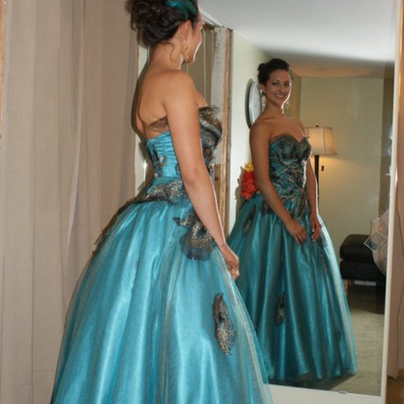 Sherri Hill Prom Peacock Dress - Picture 2 of 4